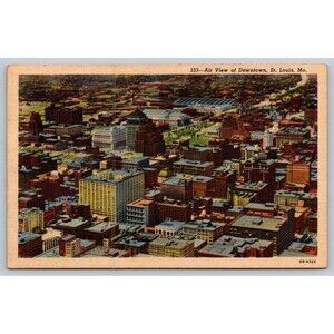 Postcard Missouri St. Louis Air View of Downtown Railway Exchange Bell Telephone